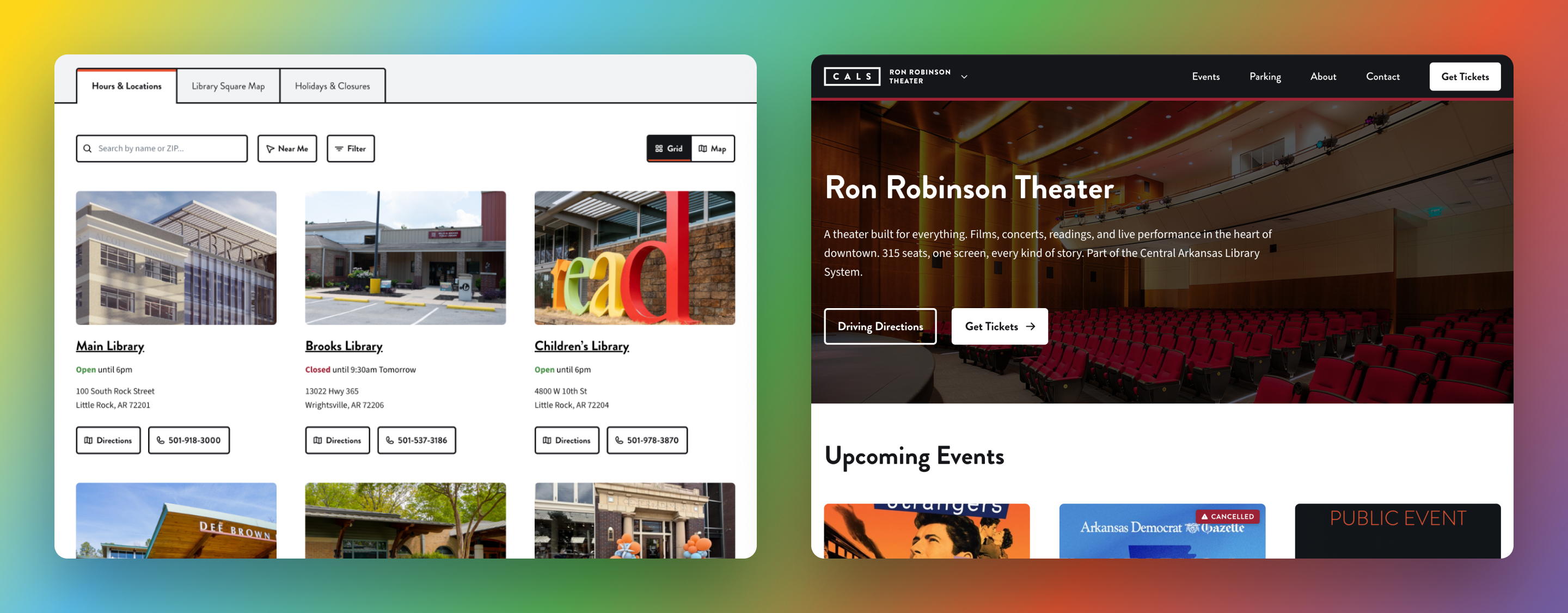 CALS branch directory and Ron Robinson Theater site