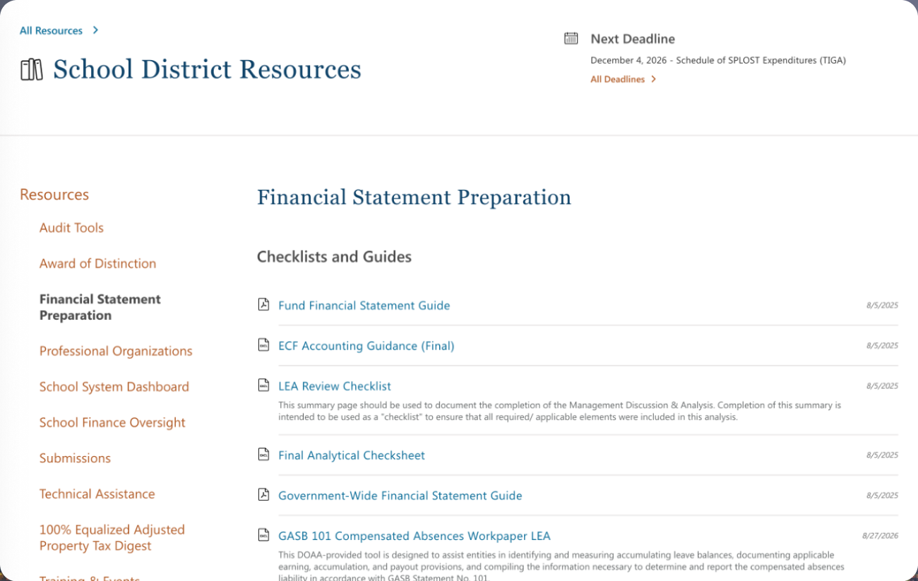 DOAA School District Resources page