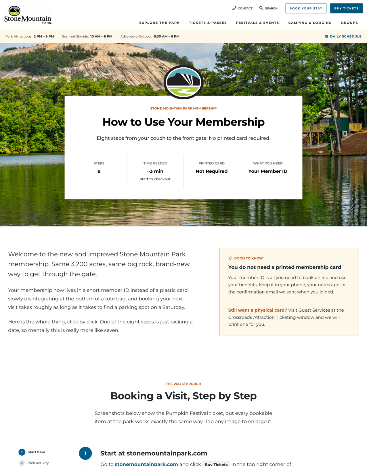 Stone Mountain Park membership guide page